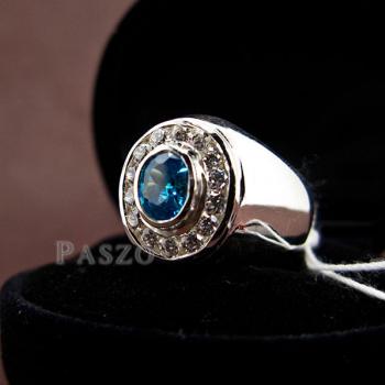 แหวนพลอยสีฟ้า ล้อมเพชร แหวนผู้ชาย #2