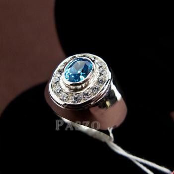 แหวนพลอยสีฟ้า ล้อมเพชร แหวนผู้ชาย #7