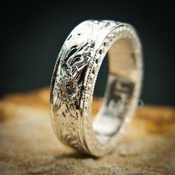 แหวนเพชร แกะสลักลายไทยรอบวง แหวนเงินฝังเพชร #6