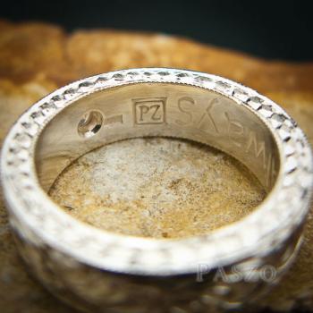 แหวนเพชร แกะสลักลายไทยรอบวง แหวนเงินฝังเพชร #5