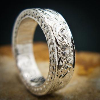 แหวนเพชร แกะสลักลายไทยรอบวง แหวนเงินฝังเพชร #8