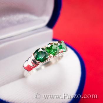 แหวนพลอยสีเขียว มรกต แหวนเงินแท้ #2