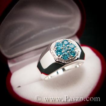 แหวนพลอยสีฟ้า แหวนสำหรับผู้ชาย หน้าแหวนแปดเหลี่ยม #2