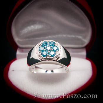 แหวนพลอยสีฟ้า แหวนสำหรับผู้ชาย หน้าแหวนแปดเหลี่ยม #5
