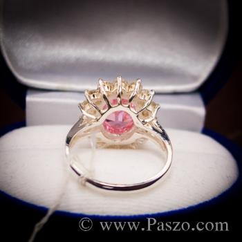 แหวนพลอยสีชมพู ล้อมเพชร pink #6