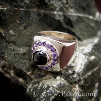 แหวนนิลสำหรับผู้ชาย แหวนนิลล้อมพลอยสีม่วง แหวนเงินแท้ #5