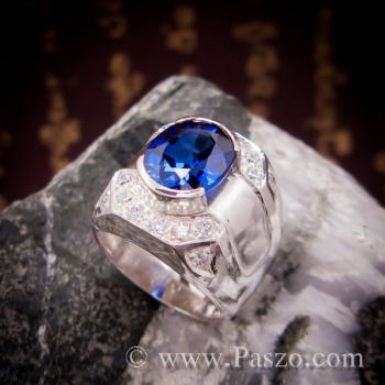 แหวนพลอยสีน้ำเงิน แหวนผู้ชายเงินแท้ แหวนไพลินผู้ชาย #1