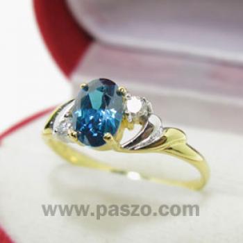 แหวนพลอยสีฟ้า ประดับเพชร แหวนทองแท้ #2