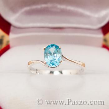 แหวนพลอยสีฟ้า แหวนเงินแท้ บูลโทพาซ #1