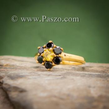 แหวนพลอยบุษราคัม แหวนทองแท้ ฝังพลอยสีเหลือง #2