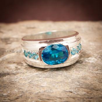 แหวนพลอยสีฟ้า แหวนผู้ชาย แหวนเงินแท้ #7