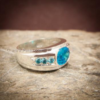 แหวนพลอยสีฟ้า แหวนผู้ชาย แหวนเงินแท้ #3
