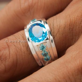 แหวนพลอยสีฟ้า แหวนผู้ชาย แหวนเงินแท้ #4