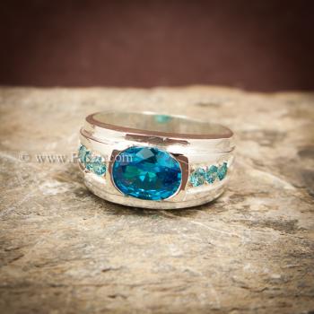 แหวนพลอยสีฟ้า แหวนผู้ชาย แหวนเงินแท้ #6