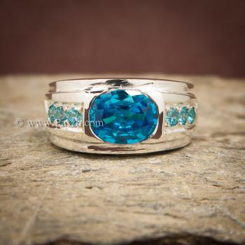 แหวนพลอยสีฟ้า แหวนผู้ชาย แหวนเงินแท้ #2