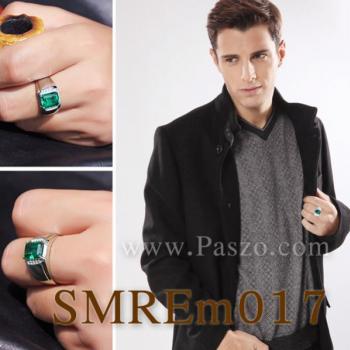 แหวนผู้ชายพลอยสีเขียว แหวนผู้ชายพลอยสี่เหลี่ยม แหวนผู้ชายเงินแท้ #5
