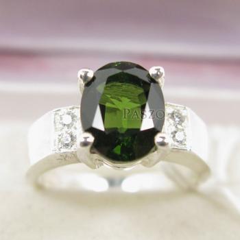 แหวนมรกตสีเขียว บ่าเพชร แนวขวาง #7