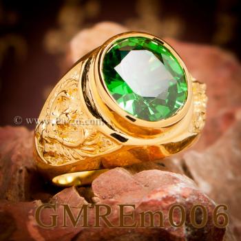 แหวนพญาครุฑ แหวนทอง90 ฝังพลอยสีเขียวมรกต #1