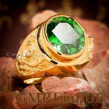 แหวนพญาครุฑ แหวนทอง90 ฝังพลอยสีเขียวมรกต แหวนผู้ชายทองแท้ แหวนพลอยมรกต