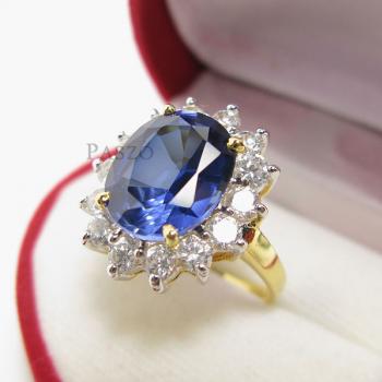 แหวนไพลิน พลอยสีน้ำเงิน ล้อมเพชร #1