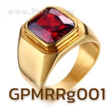 แหวนผู้ชาย พลอยโกเมน สีแดง แหวนทองชุบ แหวนสแตนเลส