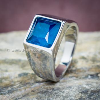 แหวนผู้ชาย พลอยสีฟ้า แหวนสแตนเลส #1