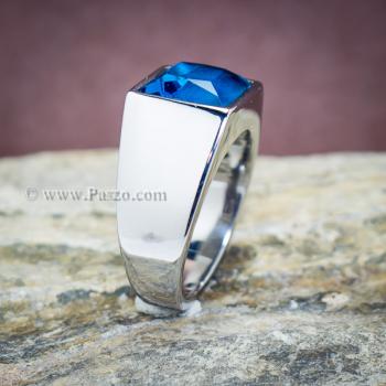 แหวนผู้ชาย พลอยสีฟ้า แหวนสแตนเลส #7
