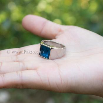 แหวนผู้ชาย พลอยสีฟ้า แหวนสแตนเลส #5