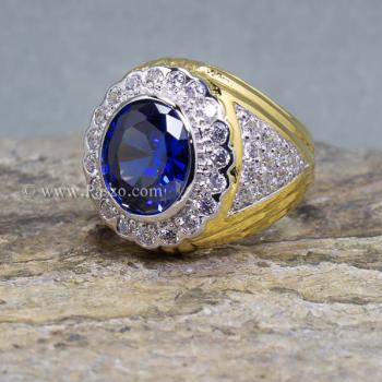 แหวนทองผู้ชาย แหวนพลอยสีน้ำเงิน ไพลิน #1