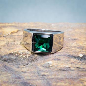 แหวนผู้ชาย แหวนสแตนเลส พลอยสีเขียว #3