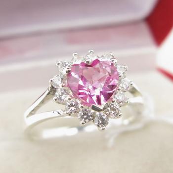 แหวนหัวใจ แหวนเงินแท้ แหวนพลอยสีชมพู #1