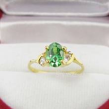 แหวนมรกต ปะดับเพชร แหวนพลอยสีเขียว แหวนเคลือบทองแท้ 5 ไมครอน