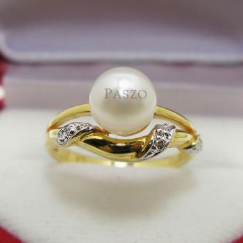 แหวนไข่มุก ประดับเพชร ตัวแหวนชุบทองแท้ #1