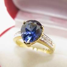 แหวนพลอยไพลิน พลอยสีน้ำเงินประดับเพชร ตัวเรือนแหวนทองไมครอน