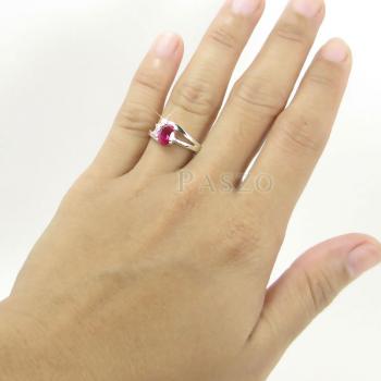 แหวนพลอยทับทิม แหวนเงินแท้ฝังพลอยสีแดง ประดับเพชร #5