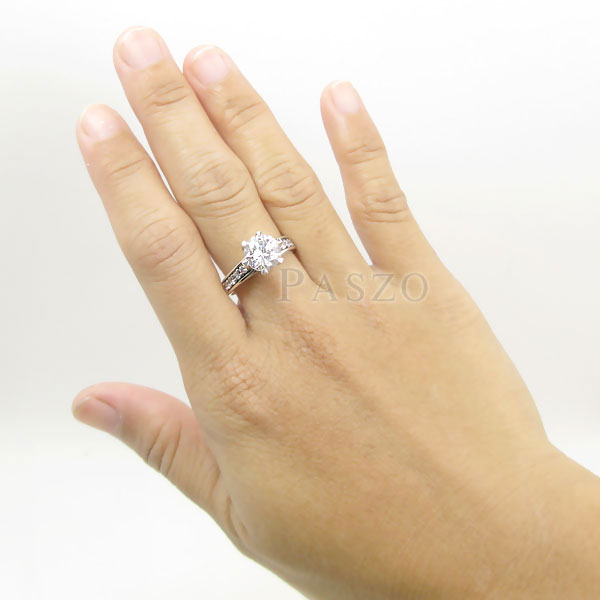 แหวนเพชร แหวนชูเพชร แหวนเงินฝังเพชร #6