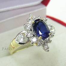 แหวนไพลิน พลอยสีน้ำเงิน ล้อมเพชร ตัวแหวนชุบทองแท้ 5 ไมครอน เบอร์57