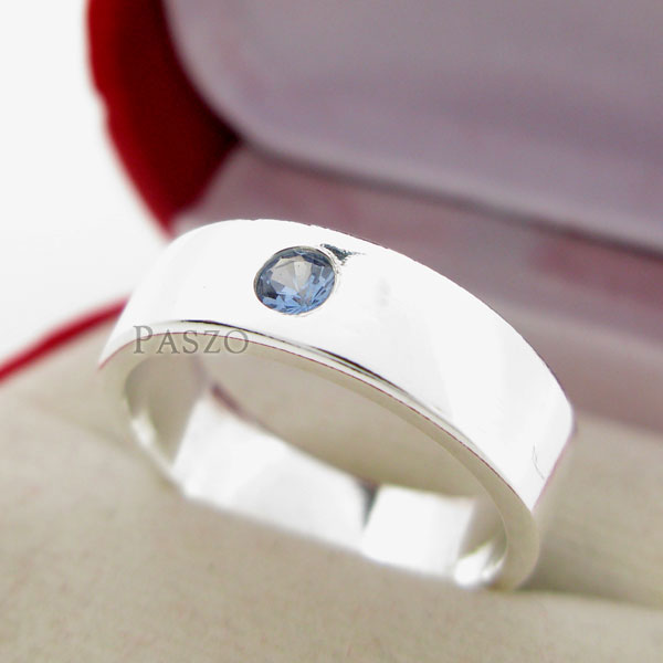 แหวนพลอยสีฟ้า หน้ากว้าง6มิล แหวนเงินแท้ #1