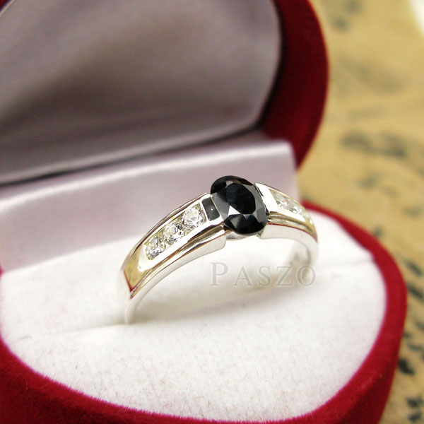 แหวนนิล แหวนพลอยสีดำ ประดับเพชร #2