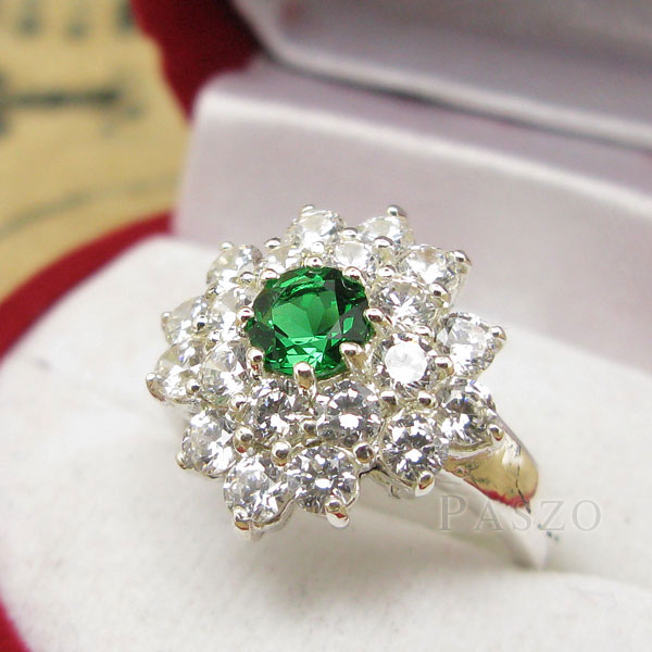 แหวนพลอยมรกต ล้อมเพชร แหวนพลอยสีเขียว #1