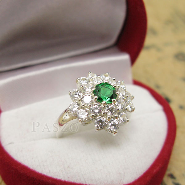 แหวนพลอยมรกต ล้อมเพชร แหวนพลอยสีเขียว #2