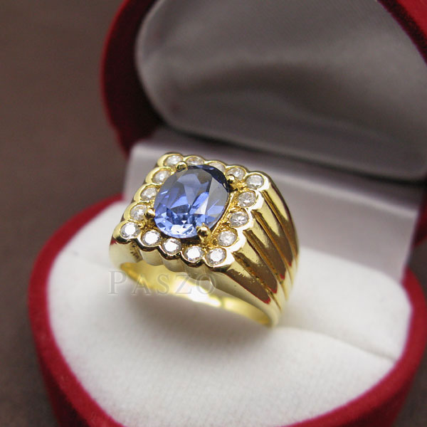 แหวนไพลินผู้ชาย แหวนทองผู้ชาย ฝังพลอยสีน้ำเงิน #1