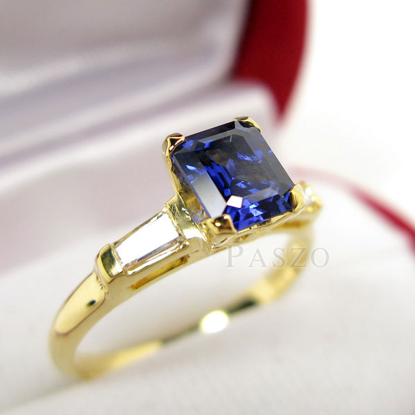 แหวนพลอยไพลิน แหวนทองแท้ ฝังพลอยสีน้ำเงิน #1