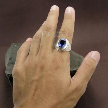 แหวนผู้ชายไพลิน แหวนผู้ชายเงินแท้ ฝังพลอยไพลิน #5