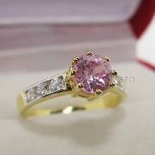 แหวนพลอยสีชมพู โทพาซสีชมพู แหวนทองชุบ 5 ไมครอน เบอร์48