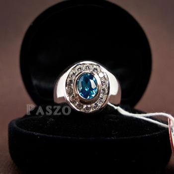 แหวนพลอยสีฟ้า ล้อมเพชร แหวนผู้ชาย #4