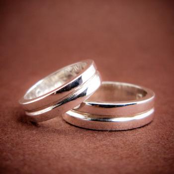 แหวนคู่ แหวนเกลี้ยงเซาะร่องกลาง แหวนเงิน #2