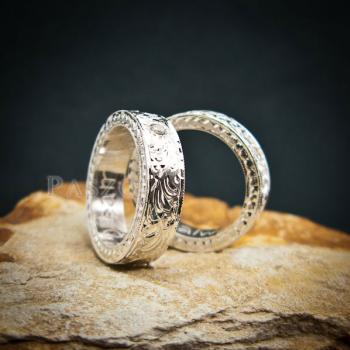 แหวนคู่ แหวนแกะลายทั้งวง ฝังเพชร #7