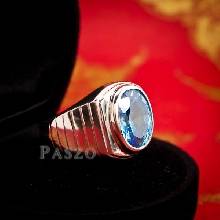 แหวนพลอยบูลโทพาซ แหวนผู้ชายเงินแท้ ฝังพลอยบลูโทพาซ สีฟ้า