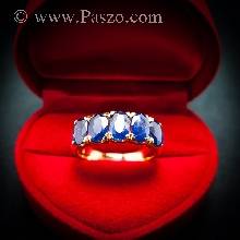 แหวนทอง แหวนพลอยไพลิน แหวนแถว พลอยสีน้ำเงิน 5เม็ด